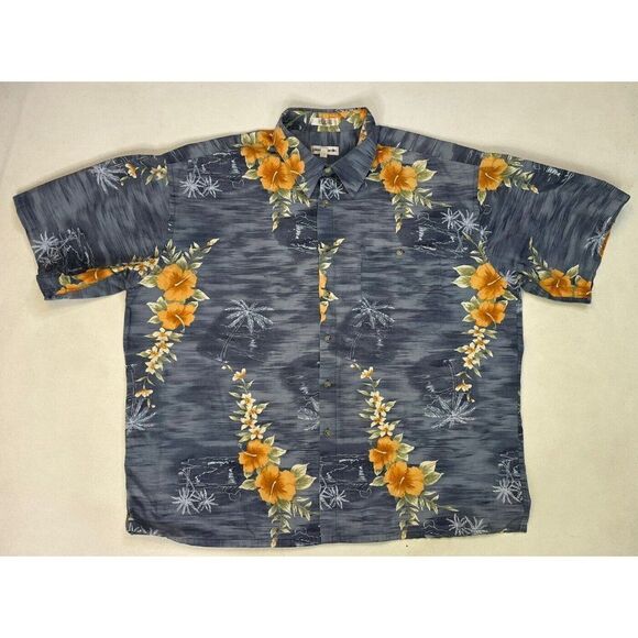VINTAGE Pierre Cardin Button Up Shirt Men XXL Blue All Over Print Floral - Picture 1 of 5
